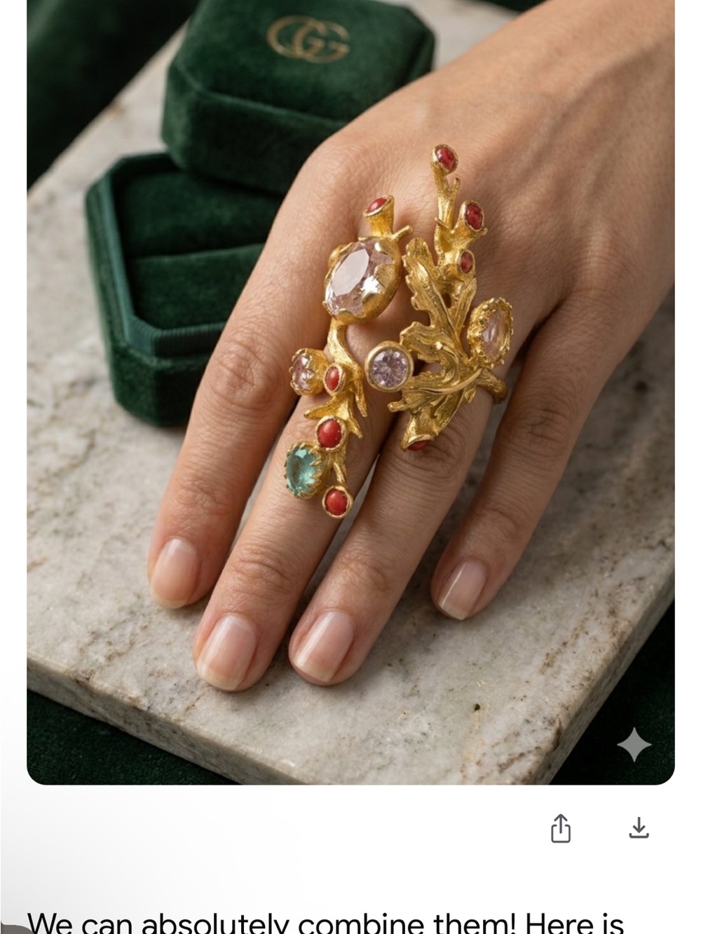 Turkish Ring 22k gold plated over brass with decorative gem stones, adjustable